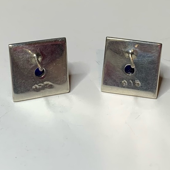 925 Sterling Blue Dichroic Glass Post Earrings - Picture 3 of 4